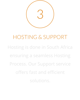 HOSTING & SUPPORT Hosting is done in South Africa ensuring a seamless Hosting Process. Our Support service offers fast and efficient solutions. 3