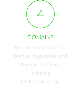 DOMAINS We provide cost effective  Domain Registration and  Domain Transfers, including FREE Email set up.   4